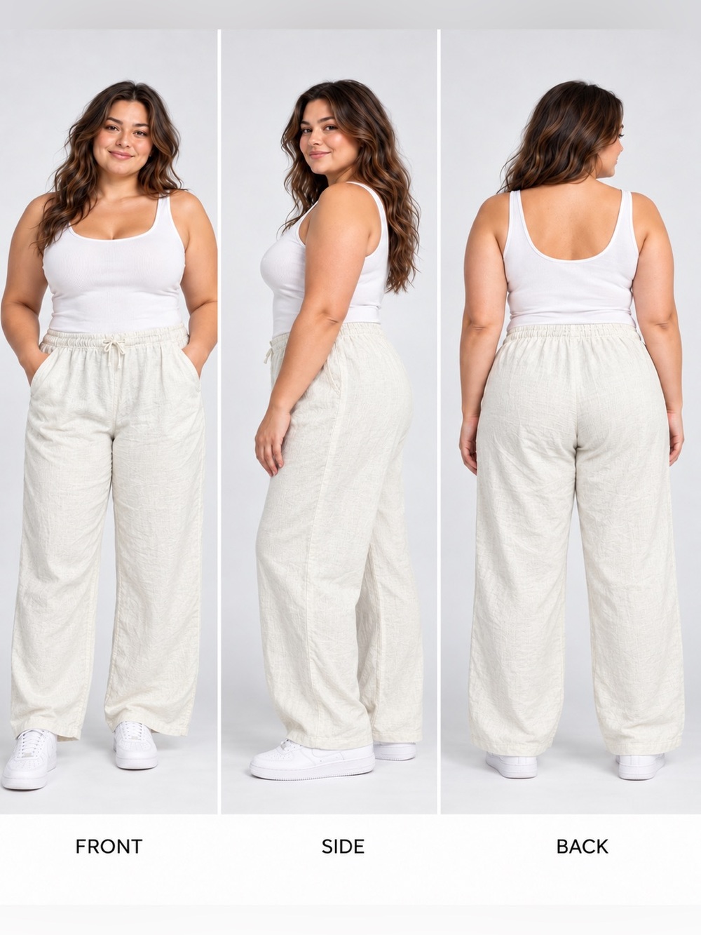 H&M Divided Women’s XL White Wide Leg Pull-On Pants Textured Lightweight Casual